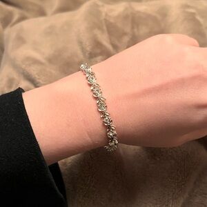 VINTAGE Silver Crystal Flower Minimalist Dainty Wedding Bracelet